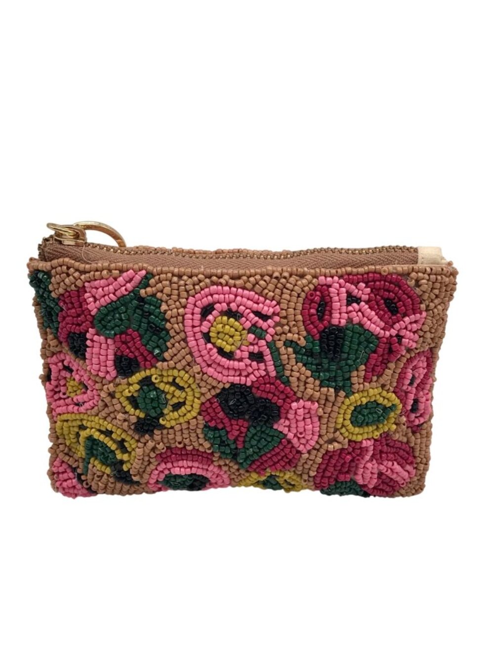 On 34th Brown Multicolored Beaded Fabric Beaded Wallet